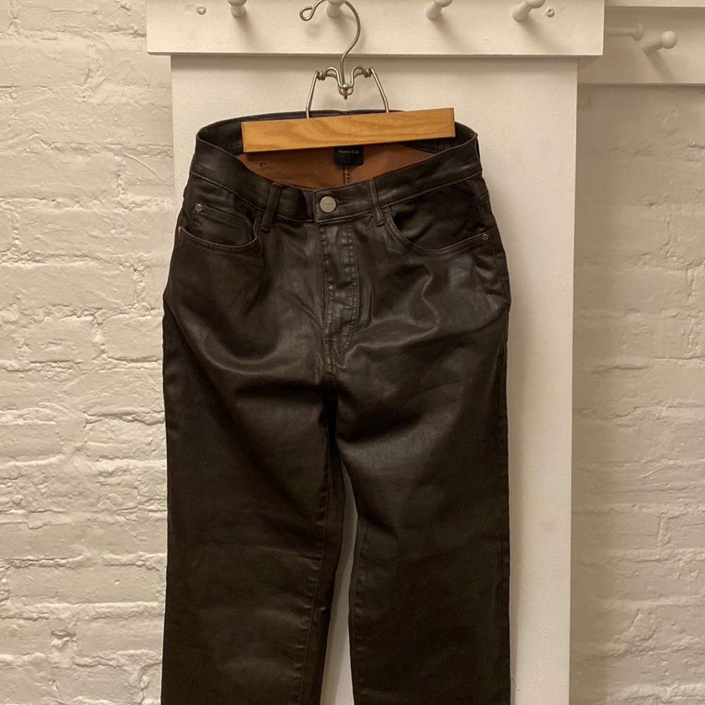 Massimo Dutti Chocolate Brown Pleather Straight Leg Pants